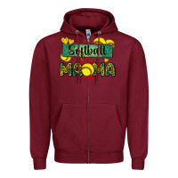 Burgundy softball mama with leopard Zipper Hoodie - Zillion Design Studio