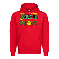 Red softball mama with leopard Zipper Hoodie - Zillion Design Studio