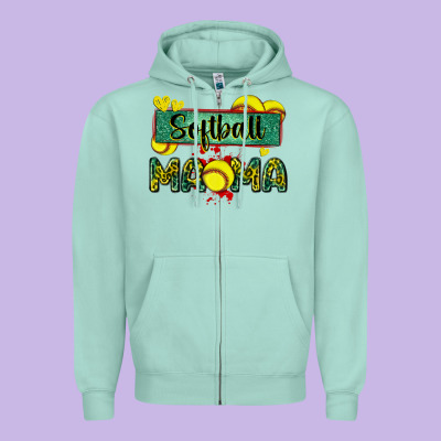 Softball Mama With Leopard Zipper Hoodie Designed By Zillion Design Studio