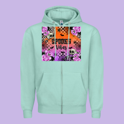 Spooky Vibes Zipper Hoodie Designed By Texasbilliewilder