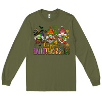 Army Green happy hallothanksmas gnomes Long Sleeve Tee - AdoDesignShop