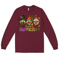 Burgundy happy hallothanksmas gnomes Long Sleeve Tee - AdoDesignShop