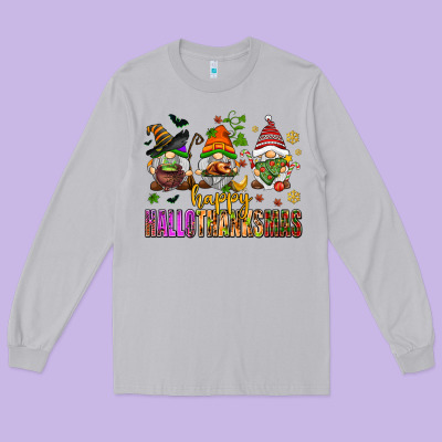 Happy Hallothanksmas Gnomes Long Sleeve Tee Designed By Adodesignshop