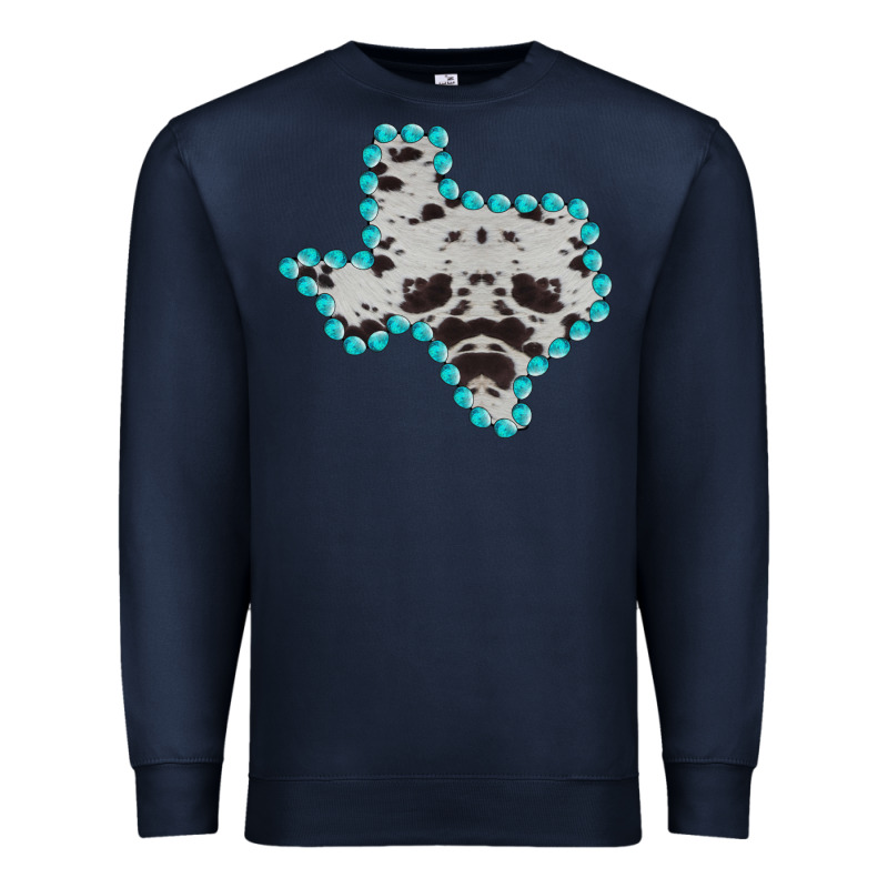 Texas Map Cowhide Turquoise Gemstone Premium Sweatshirt by Bettercallsaul | Teevron