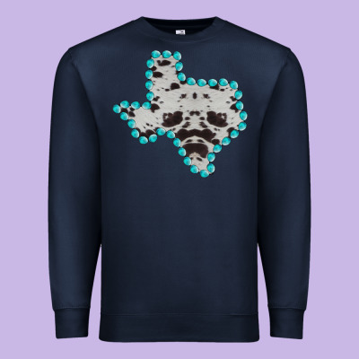 Texas Map Cowhide Turquoise Gemstone Premium Sweatshirt Designed By Bettercallsaul