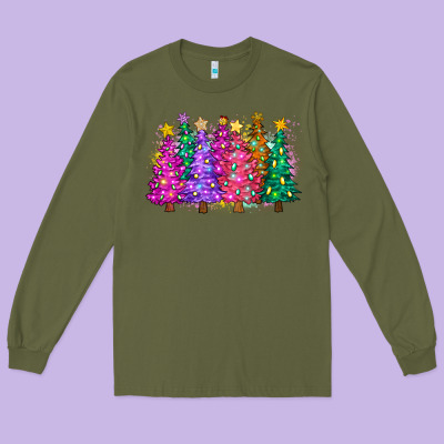 Christmas Trees And Lights Long Sleeve Tee Designed By Zillion Design Studio