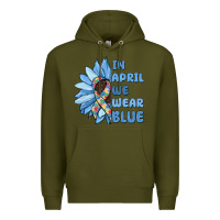 Army Green in april we wear blue Premium Hoodie - MaliasSmallBusiness