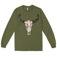 Army Green western bull skull tbw Long Sleeve Tee - texasbilliewilder