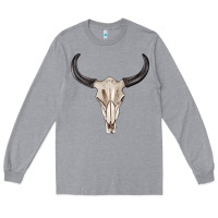 Heather Grey western bull skull tbw Long Sleeve Tee - texasbilliewilder