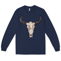Navy western bull skull tbw Long Sleeve Tee - texasbilliewilder
