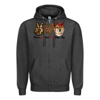 Charcoal Heather peace love shiba inu Zipper Hoodie - RanaPortraitStore