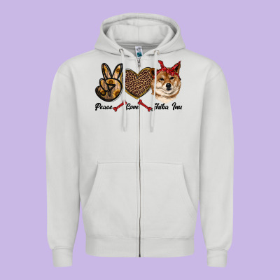 Peace Love Shiba Inu Zipper Hoodie Designed By Ranaportraitstore