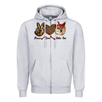 Heather Grey peace love shiba inu Zipper Hoodie - RanaPortraitStore