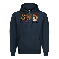 Navy peace love shiba inu Zipper Hoodie - RanaPortraitStore