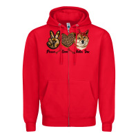 Red peace love shiba inu Zipper Hoodie - RanaPortraitStore