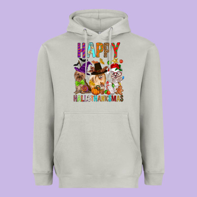 Happy Hallothankmas Dog Heavyweight Hoodie Designed By Fadigitalartstudio