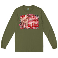Army Green Valentines Day Pig Hogs And Kisses Long Sleeve Tee - RanaPortraitStore