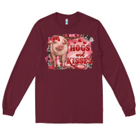 Burgundy Valentines Day Pig Hogs And Kisses Long Sleeve Tee - RanaPortraitStore