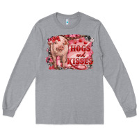 Heather Grey Valentines Day Pig Hogs And Kisses Long Sleeve Tee - RanaPortraitStore