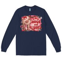 Navy Valentines Day Pig Hogs And Kisses Long Sleeve Tee - RanaPortraitStore
