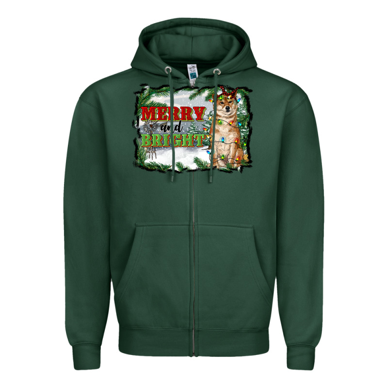 Merry And Bright Shiba Inu Zipper Hoodie by RanaPortraitStore | Teevron