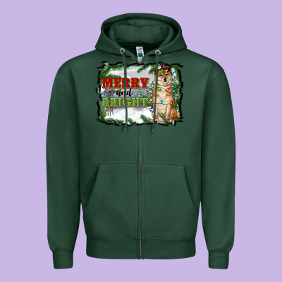 Merry And Bright Shiba Inu Zipper Hoodie Designed By Ranaportraitstore