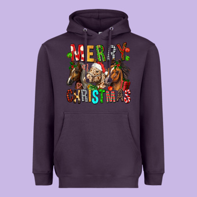 Merry Christmas Horses Heavyweight Hoodie Designed By Fadigitalartstudio