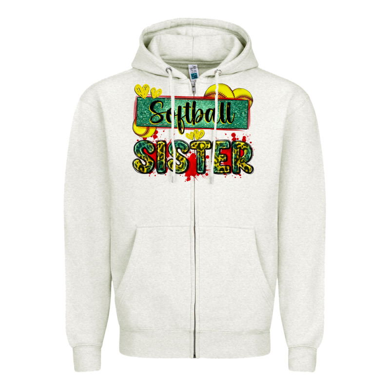 Softball Sister With Leopard Zipper Hoodie by Zillion Design Studio | Teevron