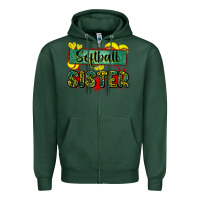 Sports Green softball sister with leopard Zipper Hoodie - Zillion Design Studio