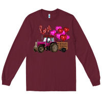 Burgundy Valentine's day pink tractor with pin heart balloons Long Sleeve Tee - RanaPortraitStore