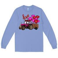 Colony Blue Valentine's day pink tractor with pin heart balloons Long Sleeve Tee - RanaPortraitStore