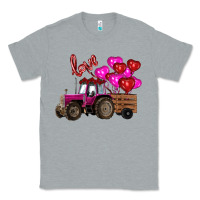 Heather Grey valentine's day pink tractor with pin heart balloons Classic Tee - RanaPortraitStore