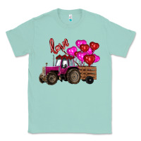 Seafoam valentine's day pink tractor with pin heart balloons Classic Tee - RanaPortraitStore