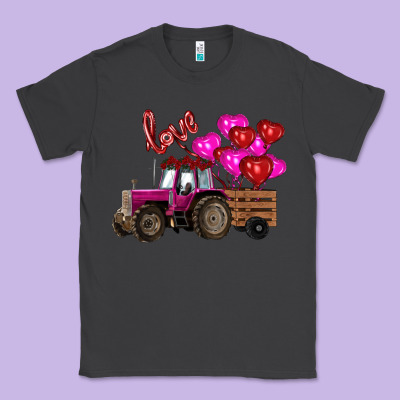 Valentine's Day Pink Tractor With Pin Heart Balloons Classic Tee Designed By Ranaportraitstore