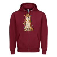 Burgundy christmas lights shiba inu Zipper Hoodie - RanaPortraitStore