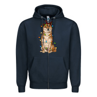 Navy christmas lights shiba inu Zipper Hoodie - RanaPortraitStore