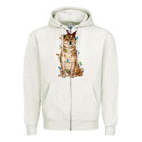 Oatmeal Heather christmas lights shiba inu Zipper Hoodie - RanaPortraitStore