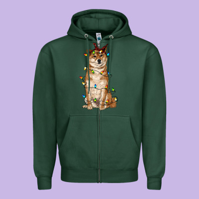 Christmas Lights Shiba Inu Zipper Hoodie Designed By Ranaportraitstore