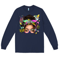 Navy 90s messy bun Long Sleeve Tee - texasbilliewilder