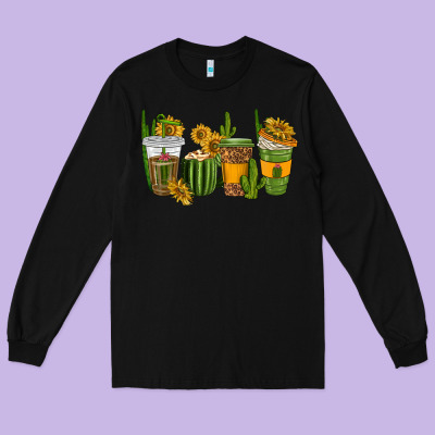Long Sleeve Tee cactus coffee cups
