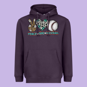 Peace Love Baseball Heavyweight Hoodie Designed By Cowhidedigitalart
