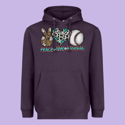 Peace Love Baseball Heavyweight Hoodie Designed By Cowhidedigitalart