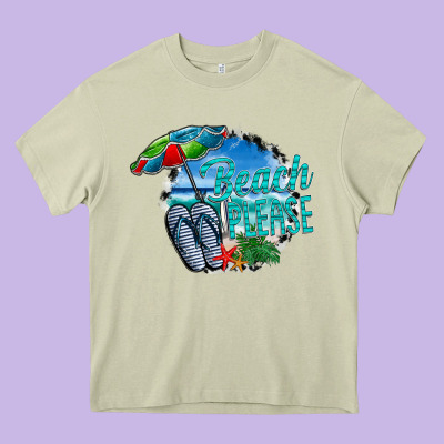 Beach Please Heavy Core Tee Designed By Cowhidedigitalart
