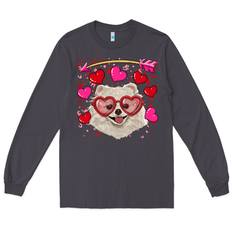 Valentine's Day White Pomeranian Long Sleeve Tee by RanaPortraitStore | Teevron