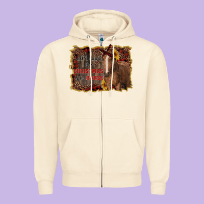 All I Want For Christmas Is A Horse Zipper Hoodie Designed By Ranaportraitstore