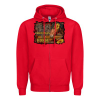 Red all i want for christmas is a horse brown horse Zipper Hoodie - RanaPortraitStore