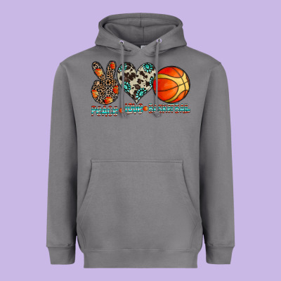 Peace Love Basketball Heavyweight Hoodie Designed By Cowhidedigitalart