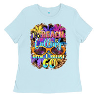 Baby Blue the beach is calling and i must go Ladies Tee - BarkalooDesign