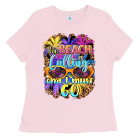 Bubblegum Pink the beach is calling and i must go Ladies Tee - BarkalooDesign