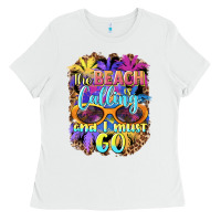 White the beach is calling and i must go Ladies Tee - BarkalooDesign